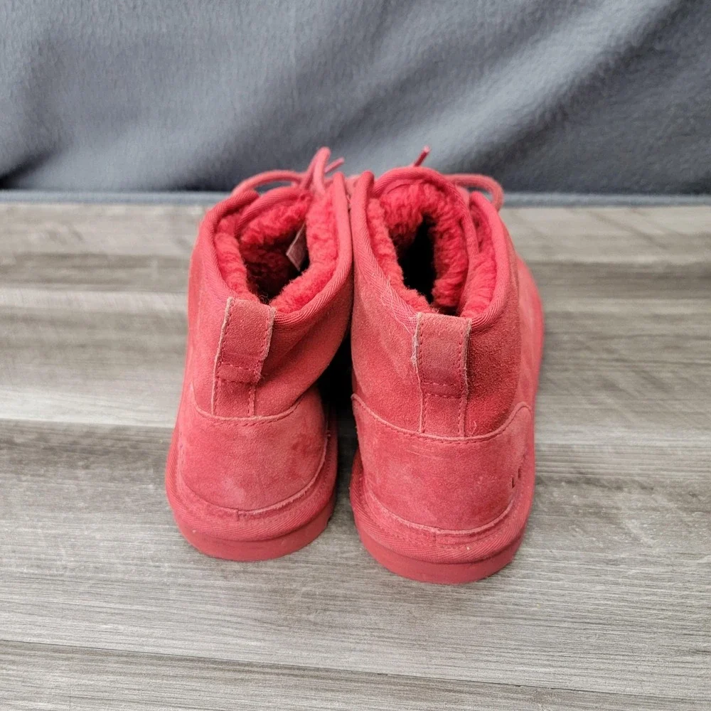 UGG Boots Mens Size 12 Red Suede Chukka Lined Lace Up Winter Casual Outdoor